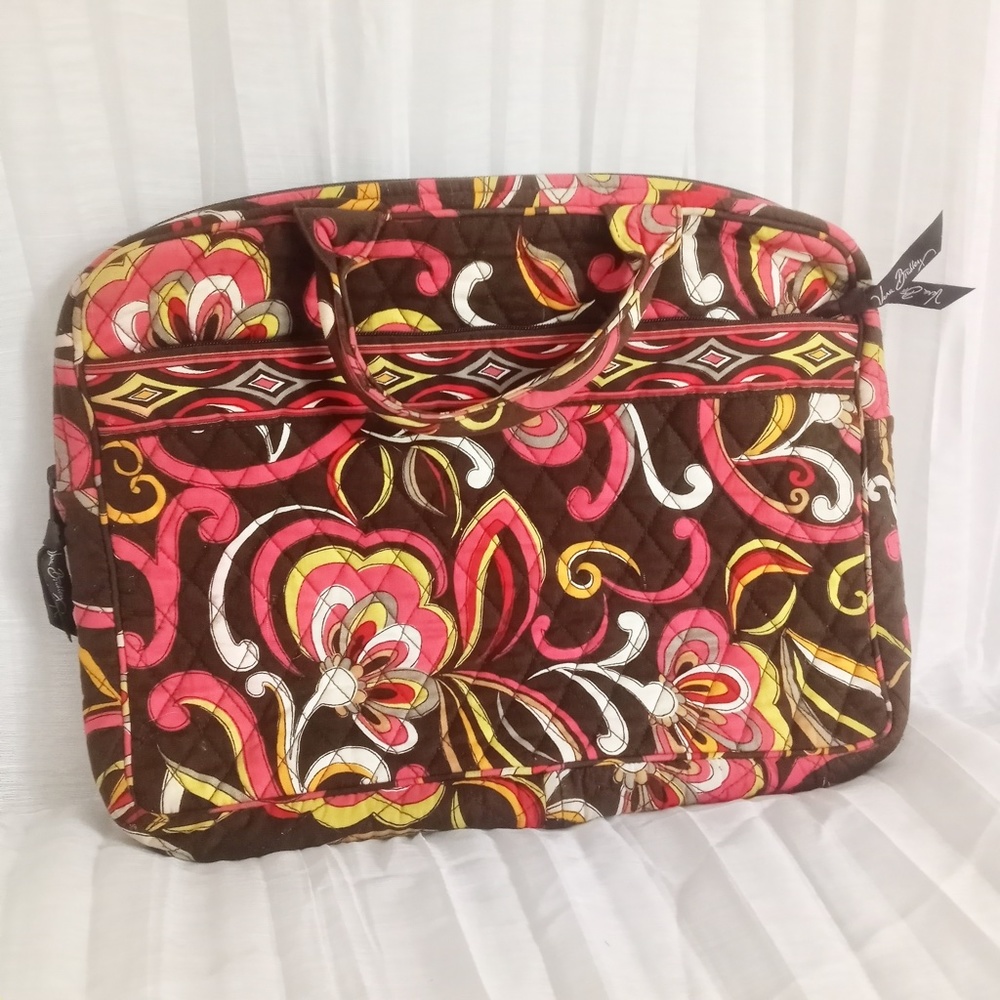 Vera Bradley Paisley Laptop Case Briefcase Pockets Zip Quilted Electronics Bag - Picture 3 of 6